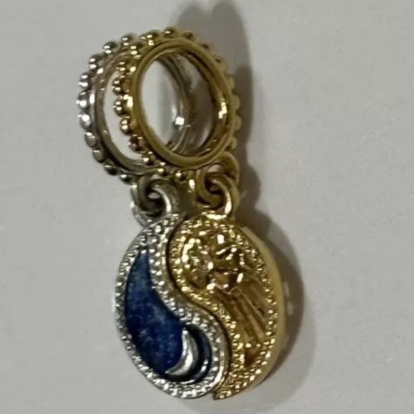 Pandora Two-Tone Splittable Sun & Moon Yin Yang Dangle Charms 14K Gold Blue - Picture 1 of 14